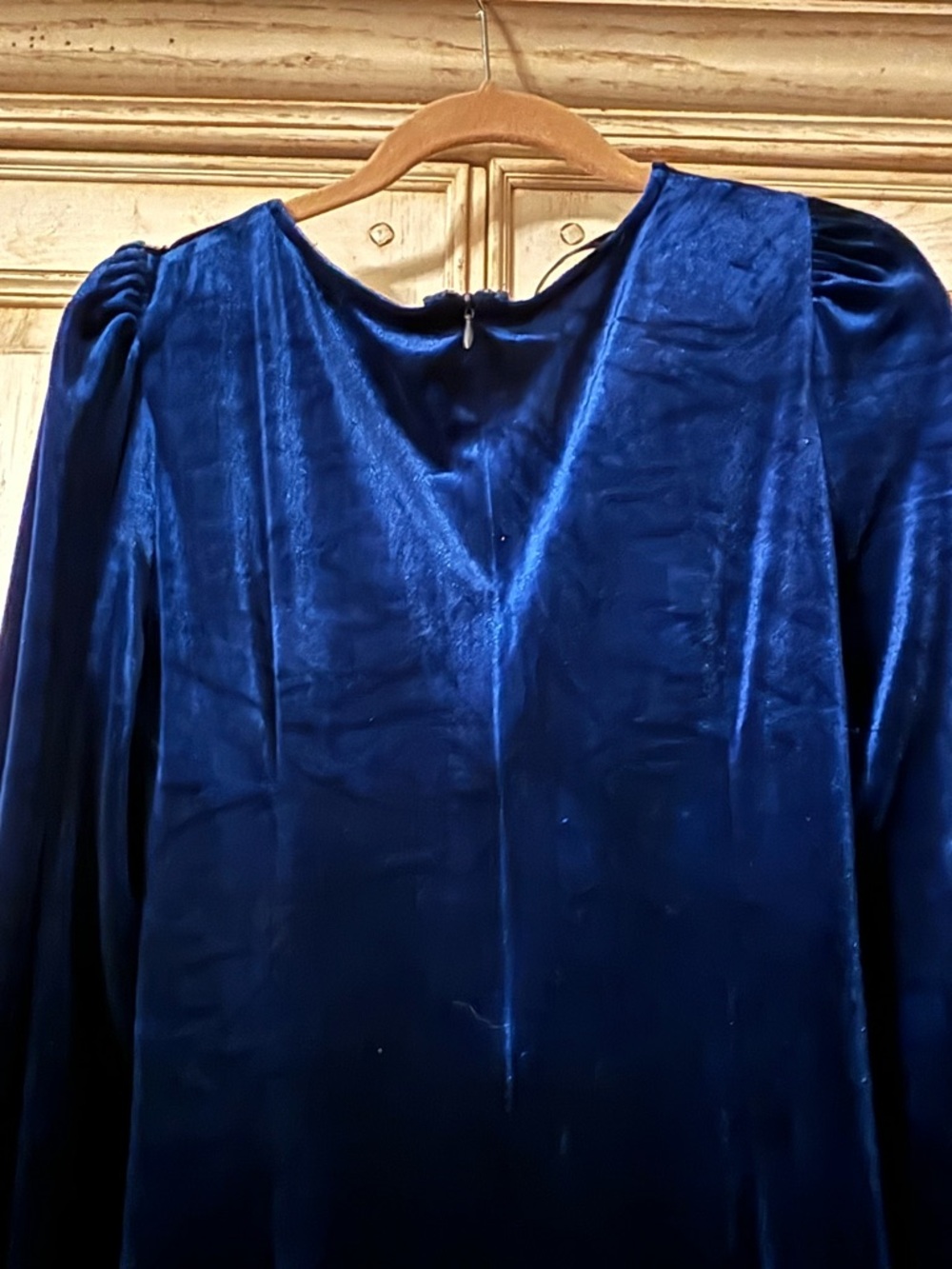 Oten Navy Velvet Long-Sleeve Draped Wrap Dress - Picture 4 of 7